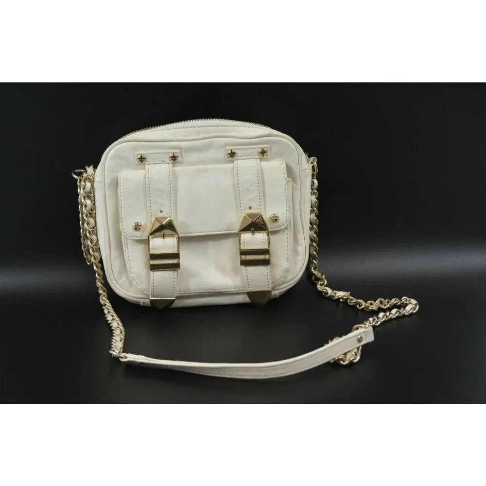 Rebecca Minkoff White Leather Crossbody Small Mini Purse Handbag Metal Hardware